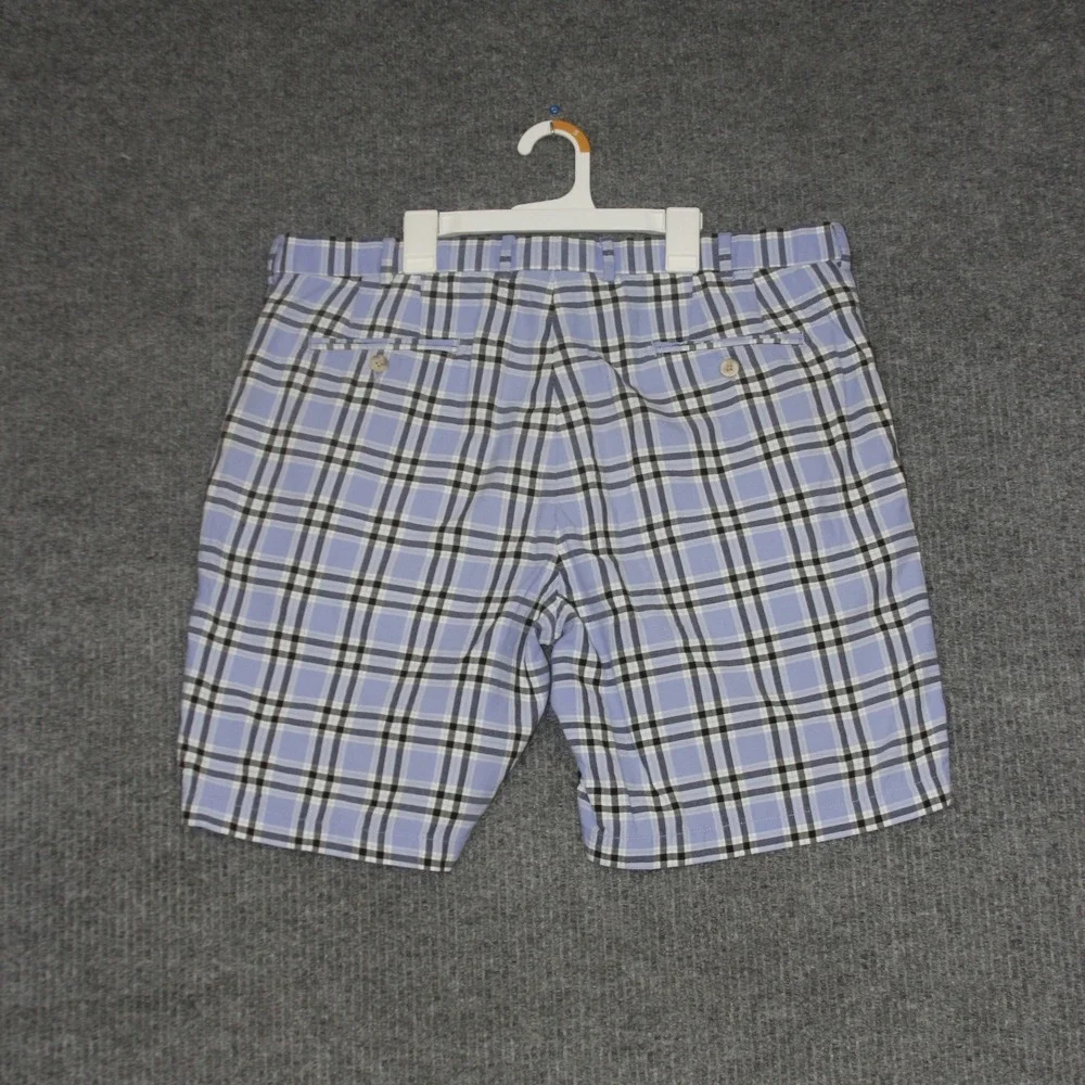 Peter Millar Mens‎ Plaid Flat Front Shorts Size 38 Blue White Black 100% Cotton